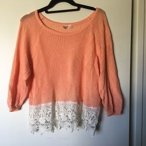 French Peach/Coral Crochet Sweater